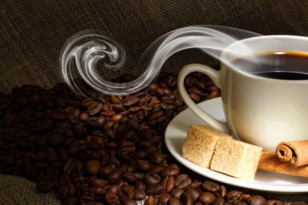 Café de grano con dos trozos de azúcar es lo que necesitas por la mañana