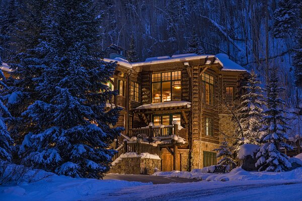 Quiet courtyard by the winter forest