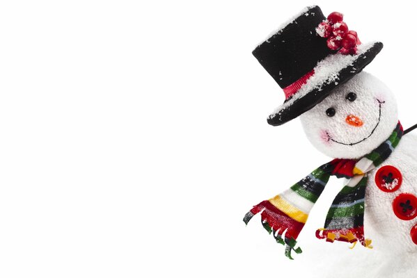 Muñeco de nieve sonriente con sombrero con bufanda