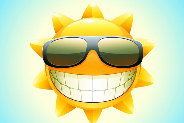 The sun in glasses smiles brightly