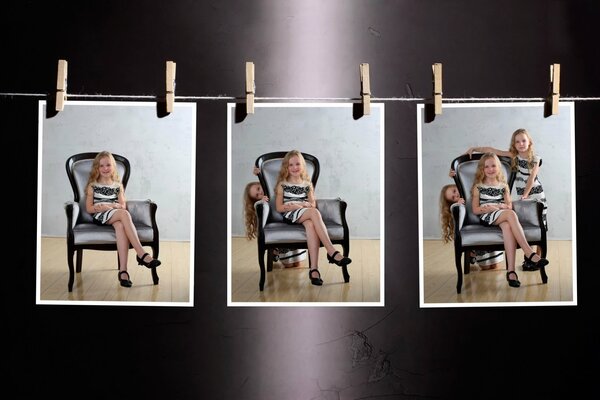 Collage de photos d une fille sur une chaise