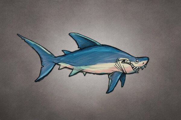 Disegno di uno squalo su una foglia scura