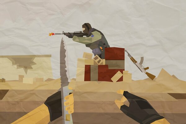 Эпизод из игры counter- strike в геометрическом стиле