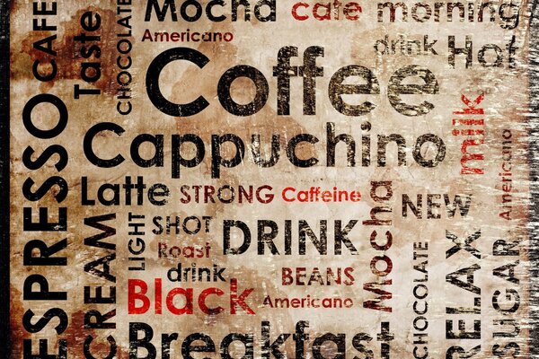 Lettering mit Kaffeenamen auf Englisch