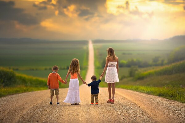 Family, spacious road, endless distance