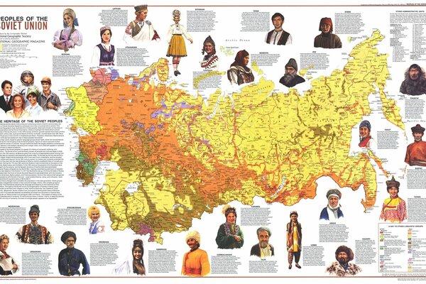 Carte de la Russie avec les peuples vivant sur le territoire