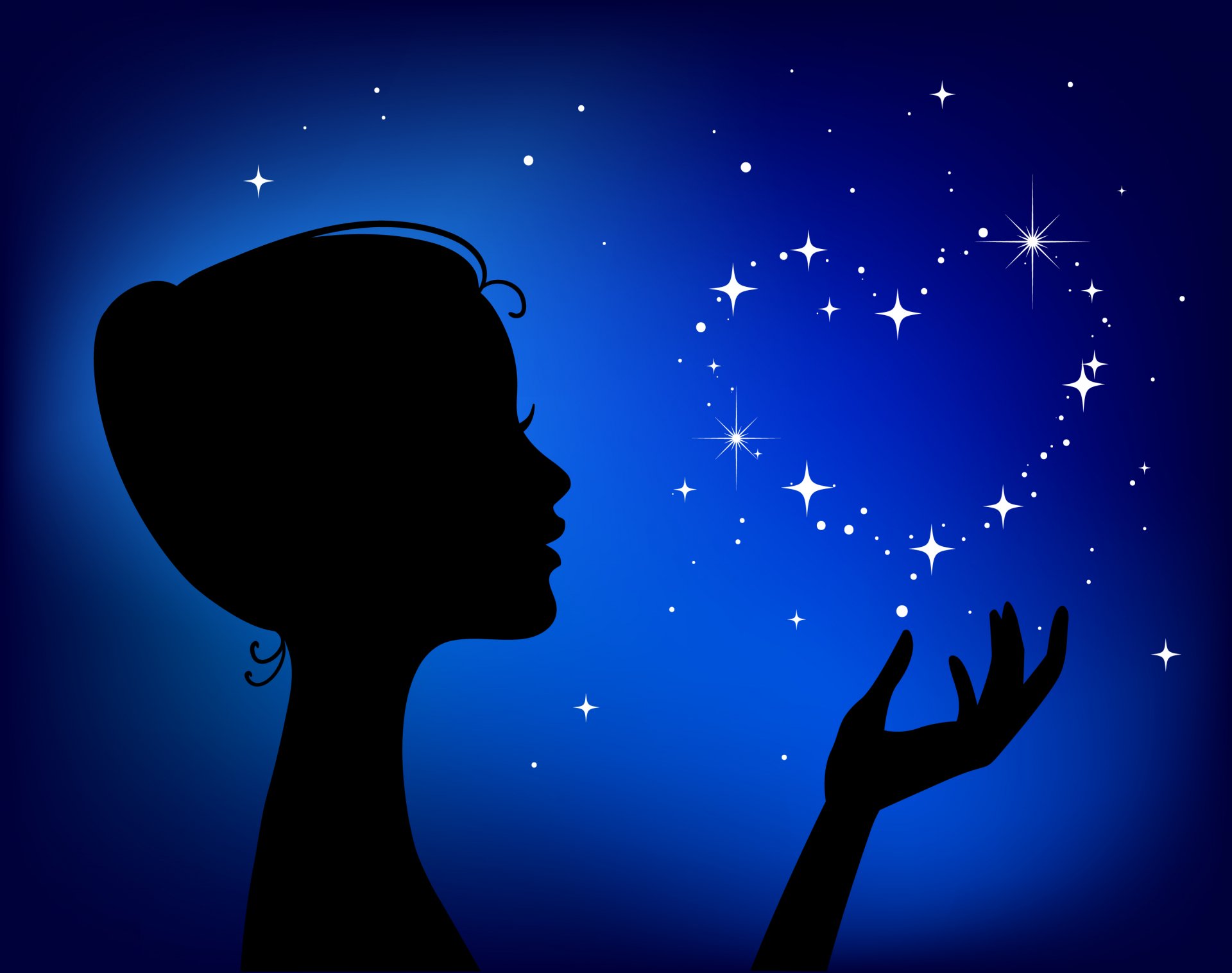 ragazza silhouette profilo mano cuore notte stelle