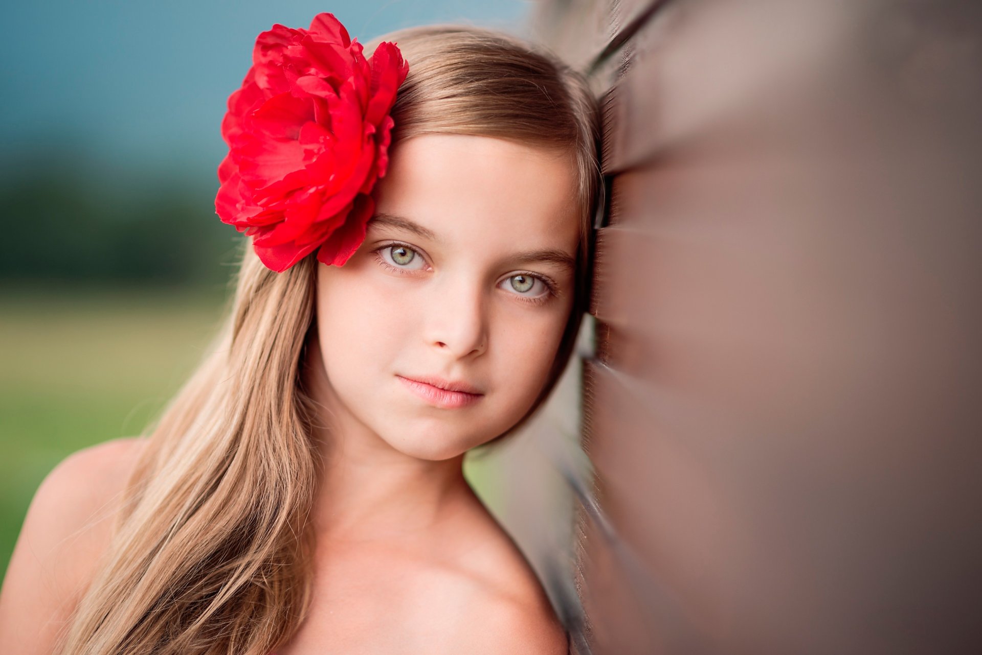 girl portrait hair flower bokeh