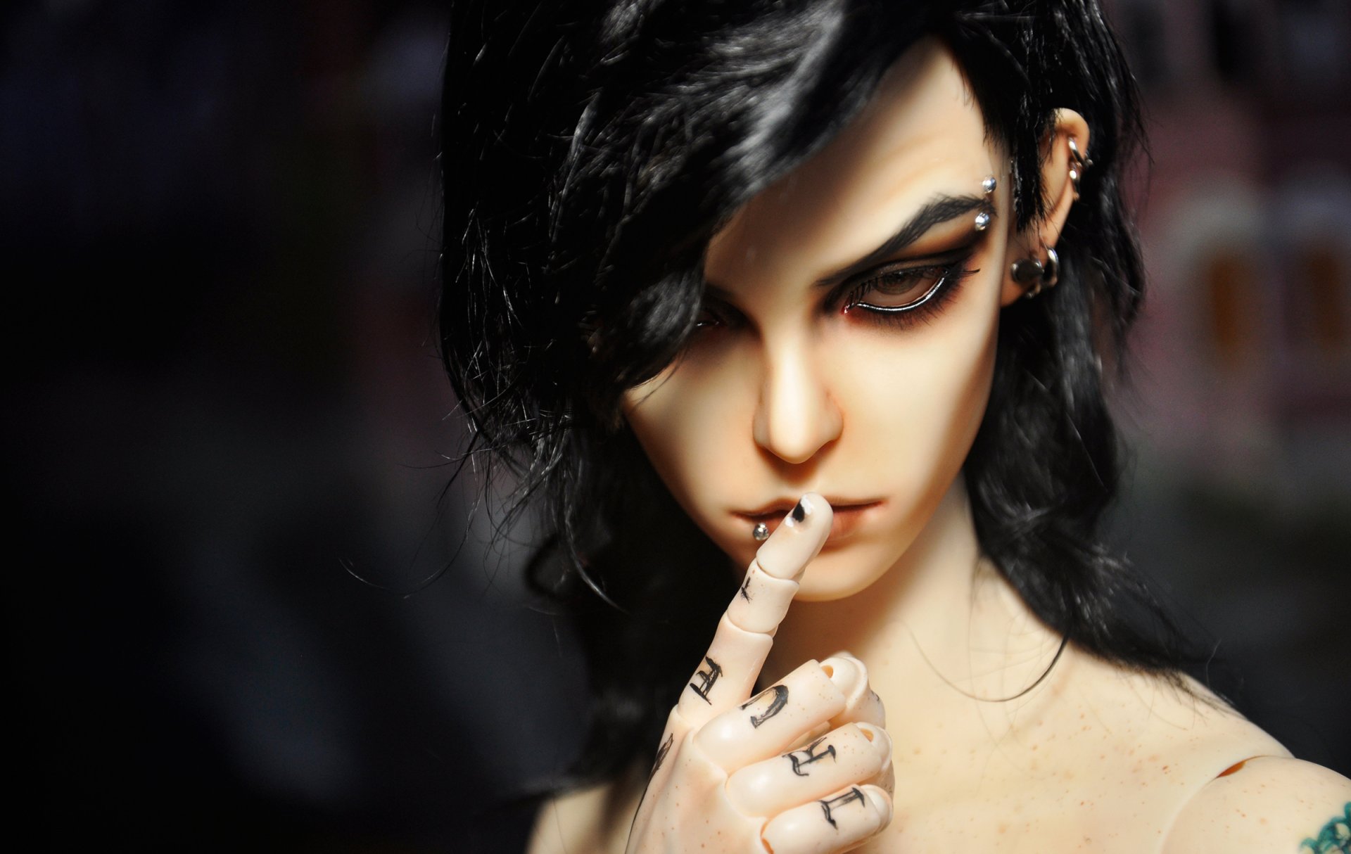 bjd doll guy tattoo piercing earrings view the sign of silence