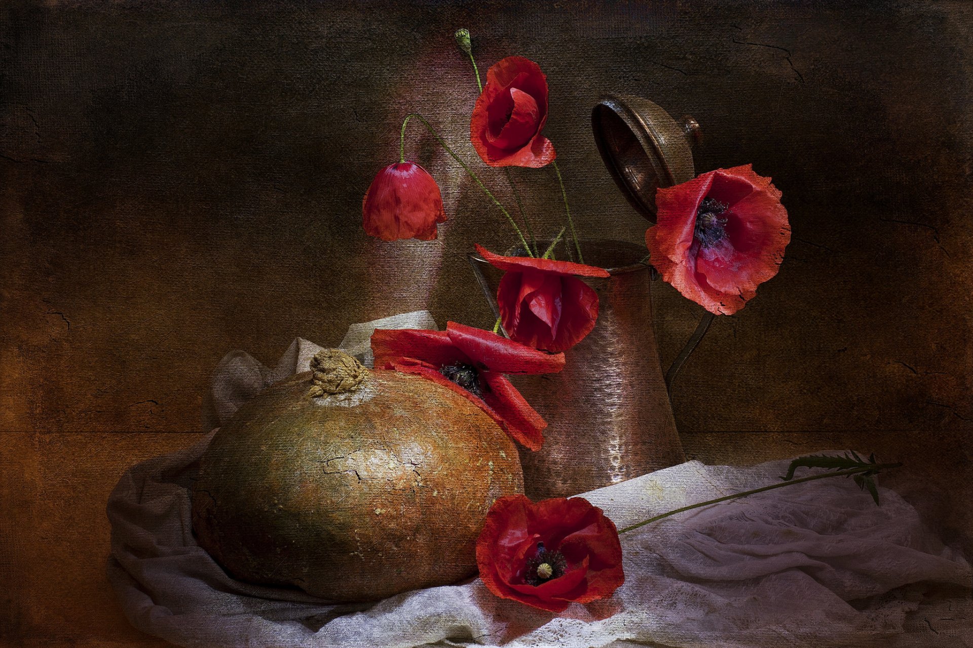 pumpkin pitcher poppies vintage style