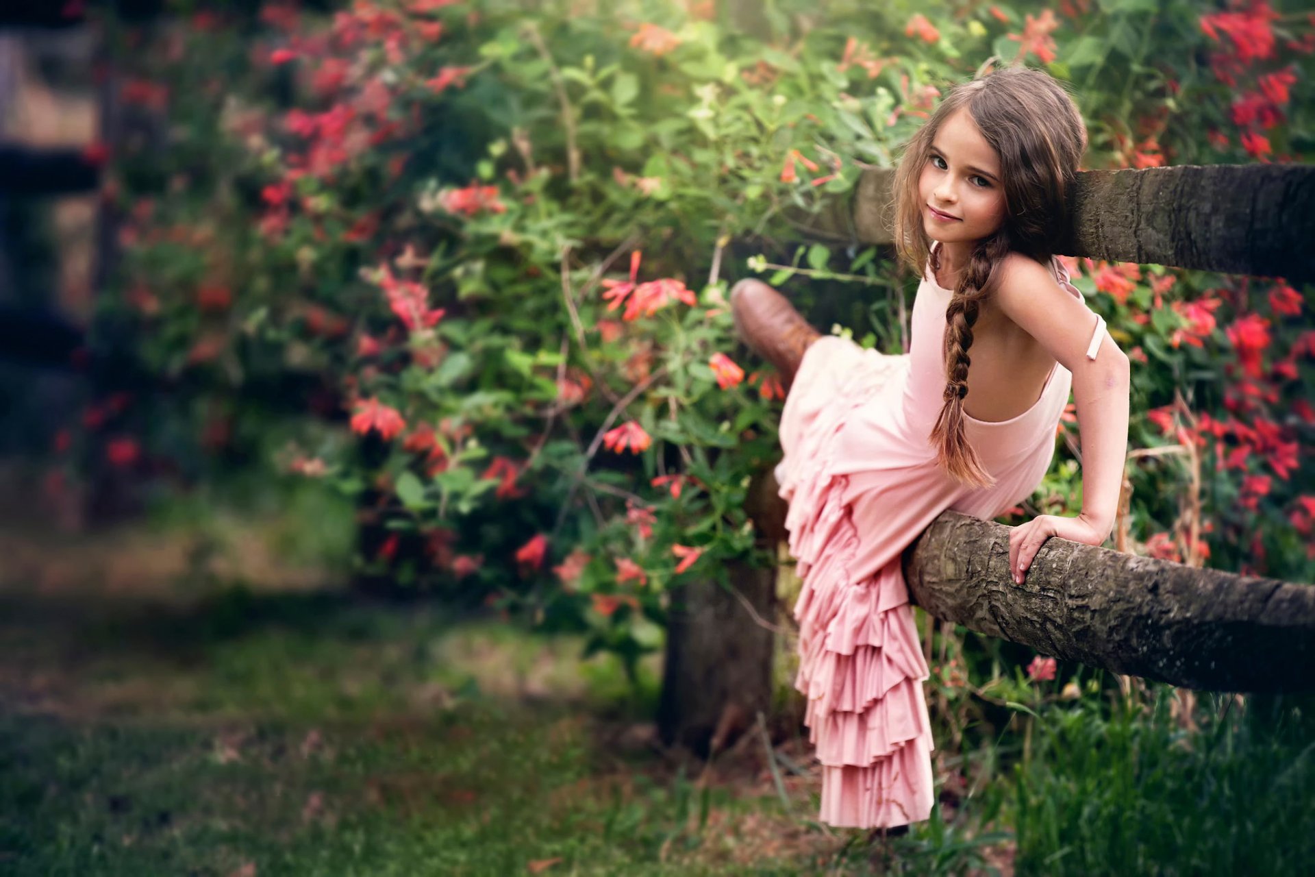 girl dress fence flower