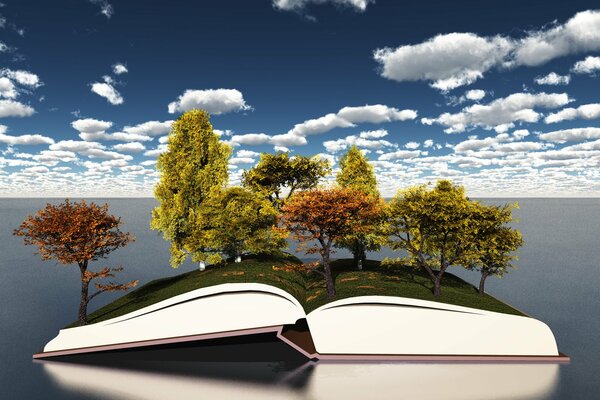 Illustrazione dell isola sotto forma di un libro con alberi