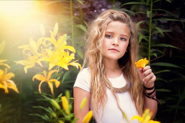 Children s photography of a girl with flowers