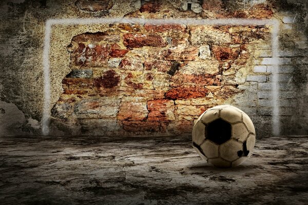 Yard landscape, soccer ball and painted gate