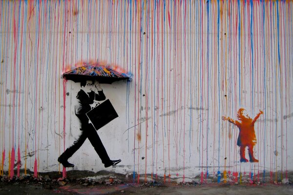 Peinture murale de style Banksy. Averse