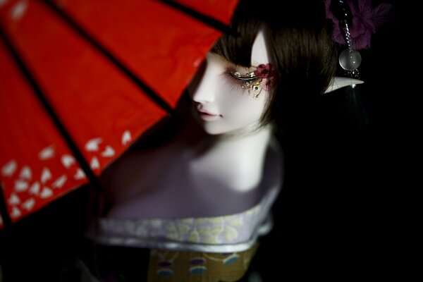 BJD muñeca elf chica en kimono con paraguas