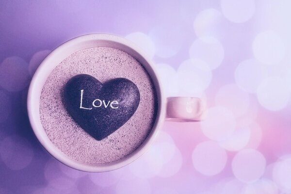 Lilac mug with a heart and an inscription