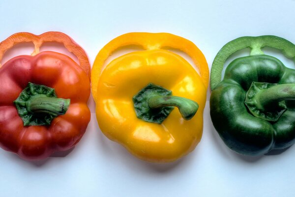 Sliced peppers of red yellow green colors