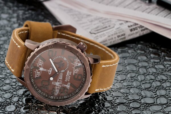 Montre Jack pierre avec bracelet en cuir marron