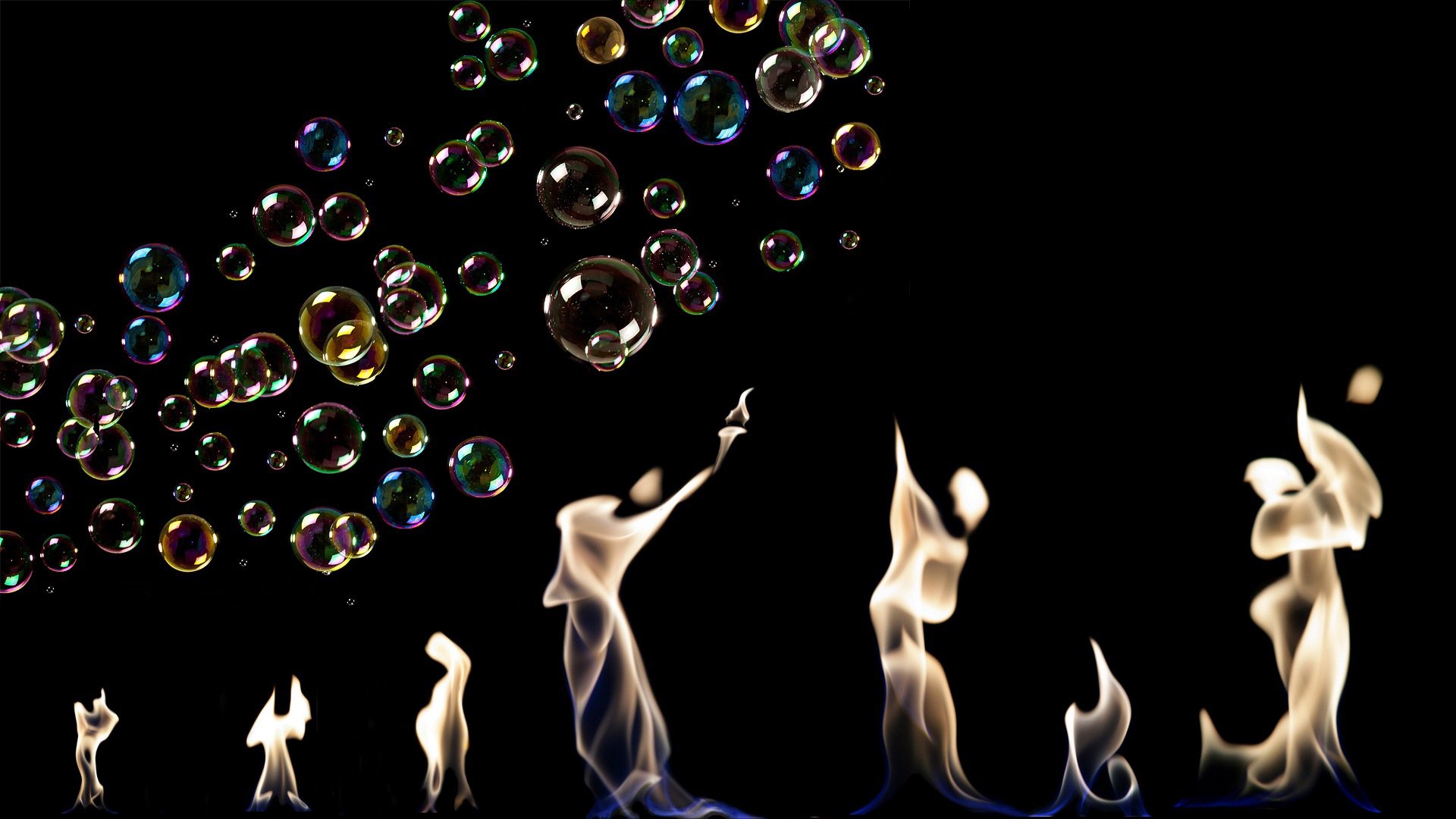 background soap bubbles flame fire languages silhouette