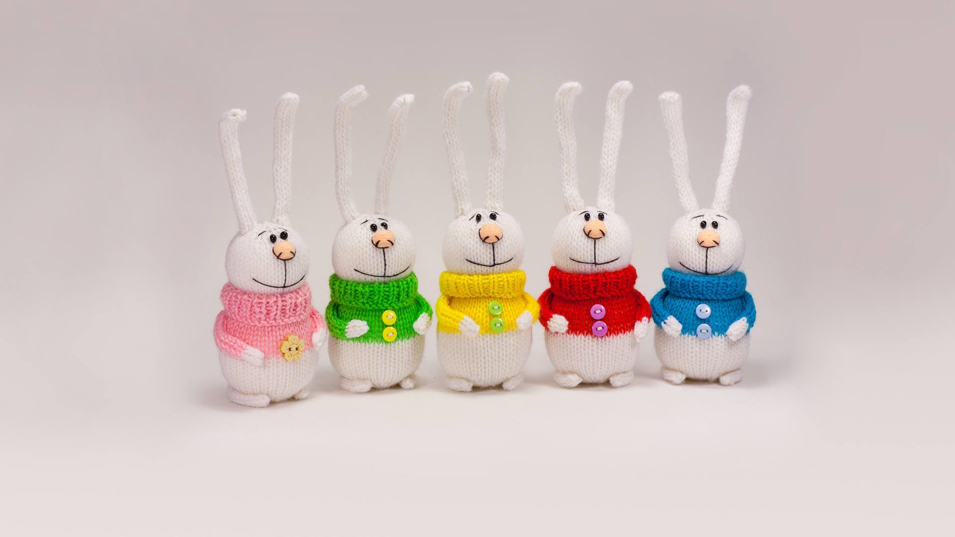 rabbits toys knitted colored