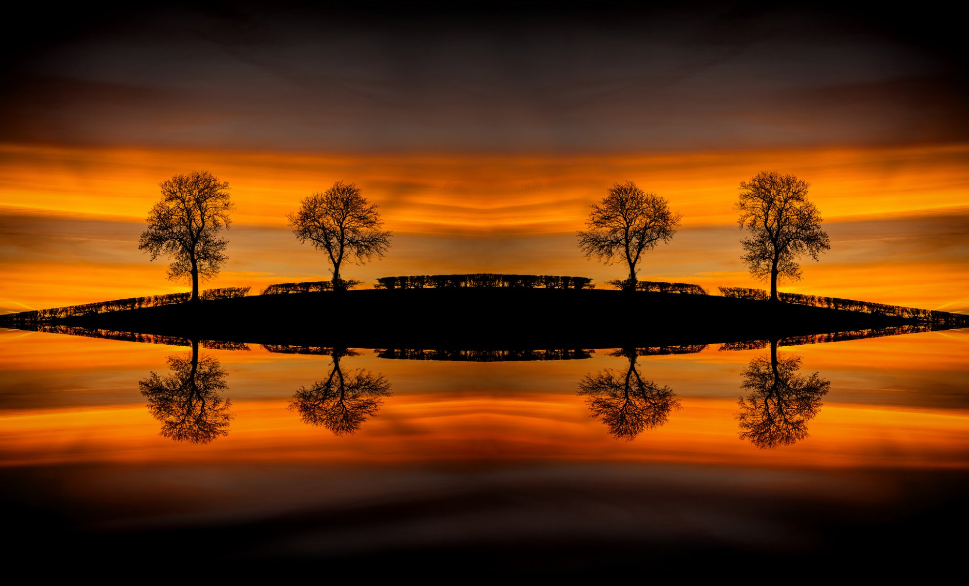 alberi acqua collina riflessione