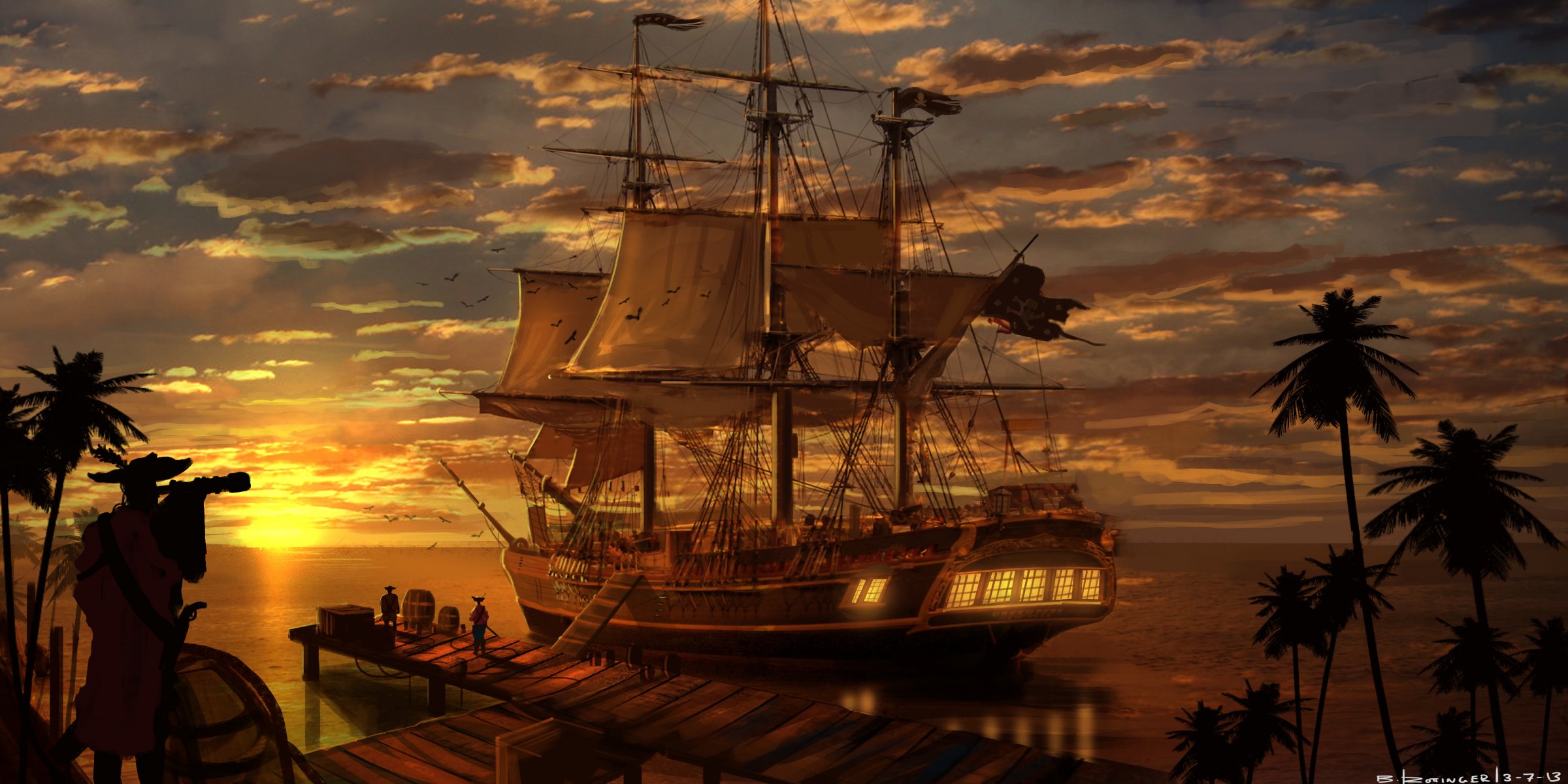 hip pirates sea night landscape sunset