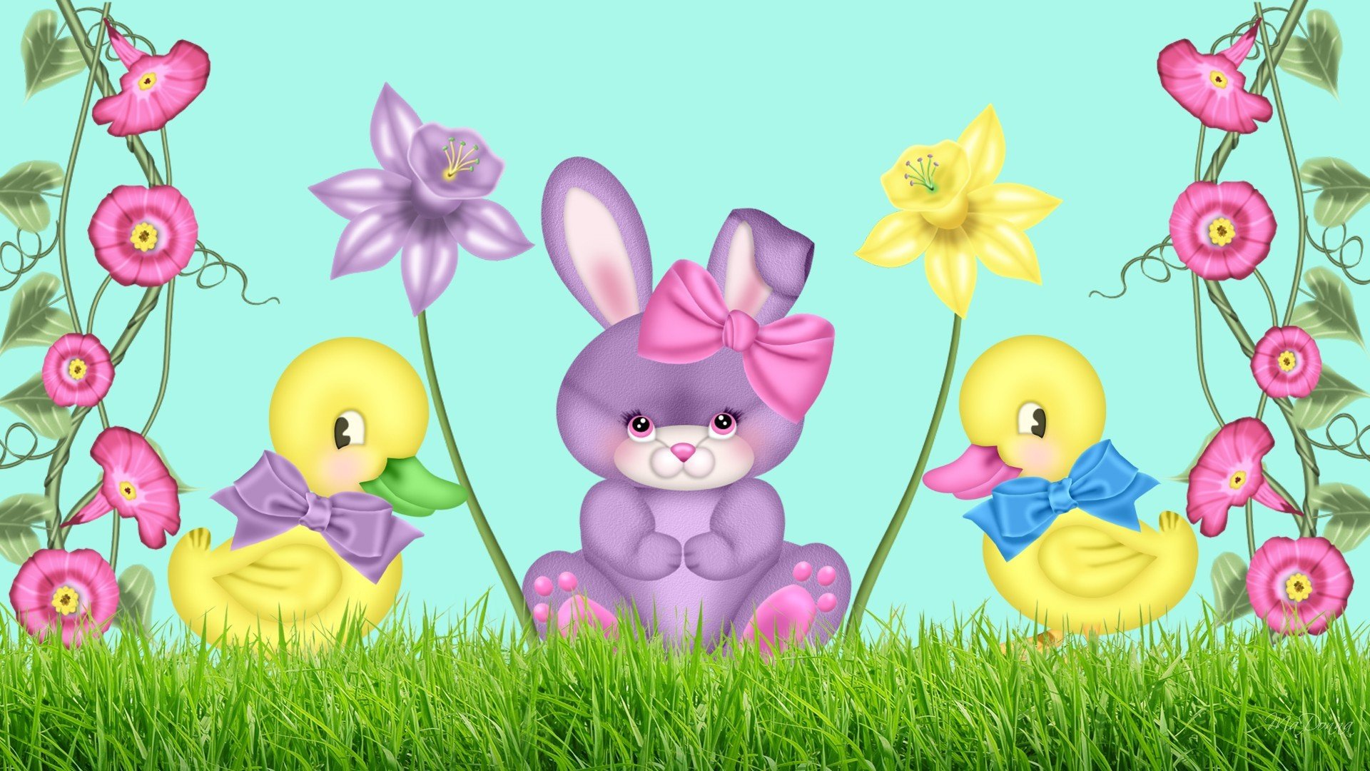 enfants dessin pour les petits lapin arc canetons fleurs bobine narcisse