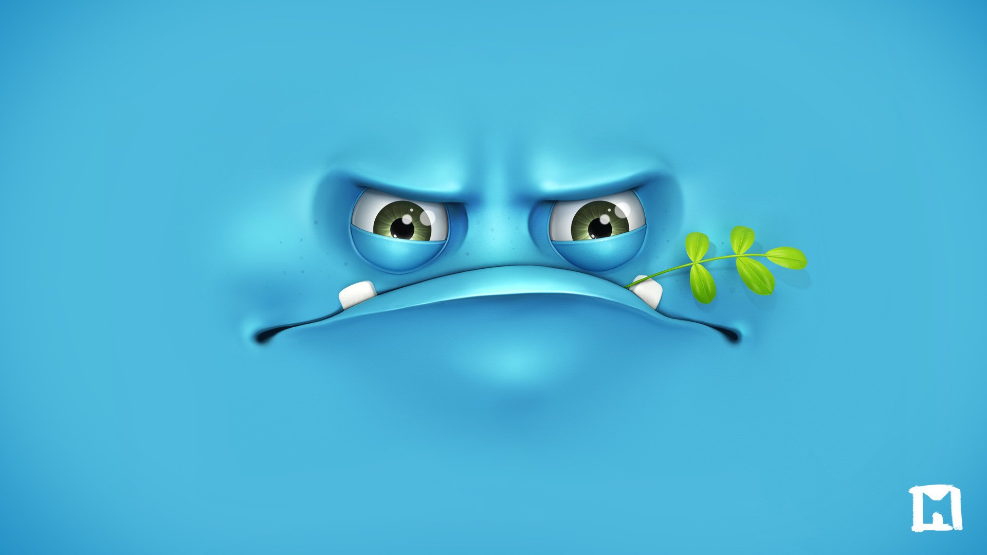 face angry branch blue background grumpy melaamory