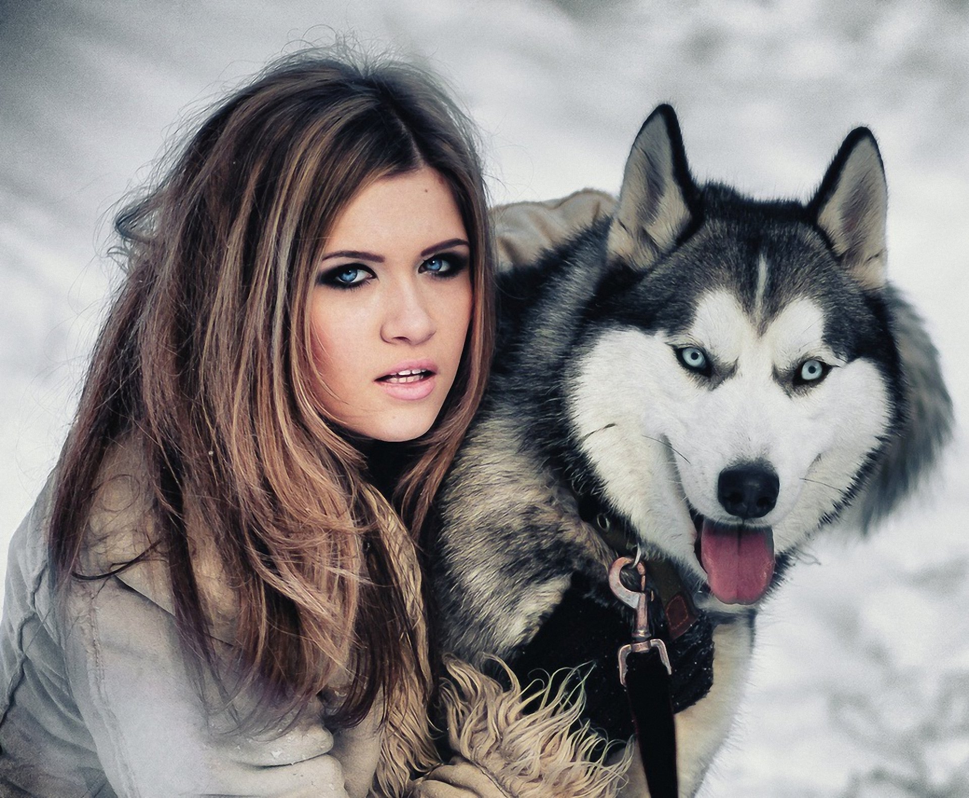 chica perro husky amistad ojos azules