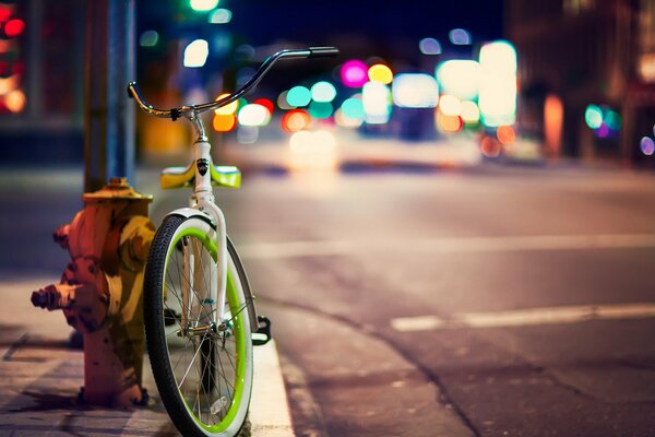 Bicycle, night city, street