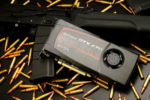 La tarjeta gráfica geforce gtx 470 se encuentra en la máquina y los cartuchos