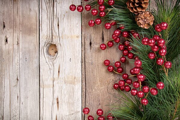 Decorazione per il nuovo anno-ramo di pino con coni