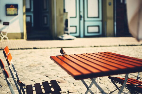 Beautiful table on the street in macro shooting