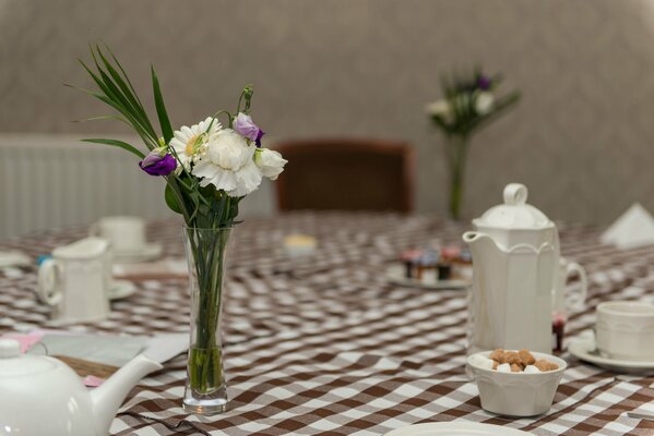 Elegant still life on a checkered tablecloth