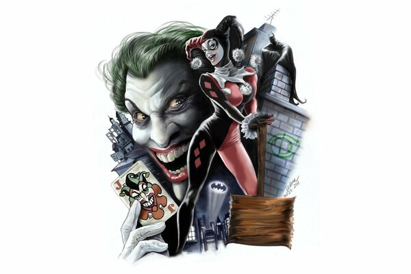 Harley Quinn mit Joker Illustration stilisierte Zeichnung