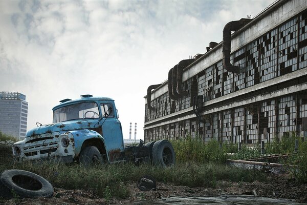 Abandoned zil truck against the sky