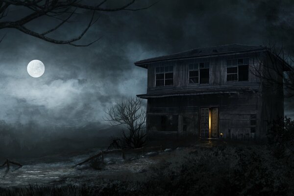 Image de la maison avec des fantômes dans la nuit