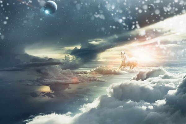 The cosmic universe. Unicorn in the Clouds