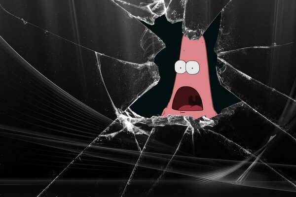 La Stella Marina Patrick di SpongeBob fa capolino attraverso uno schermo rotto