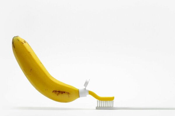 Banana - toothpaste on a brush