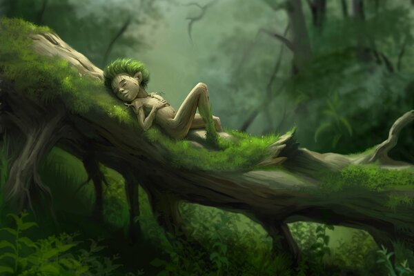 A sleeping forest dweller surrounded by trees