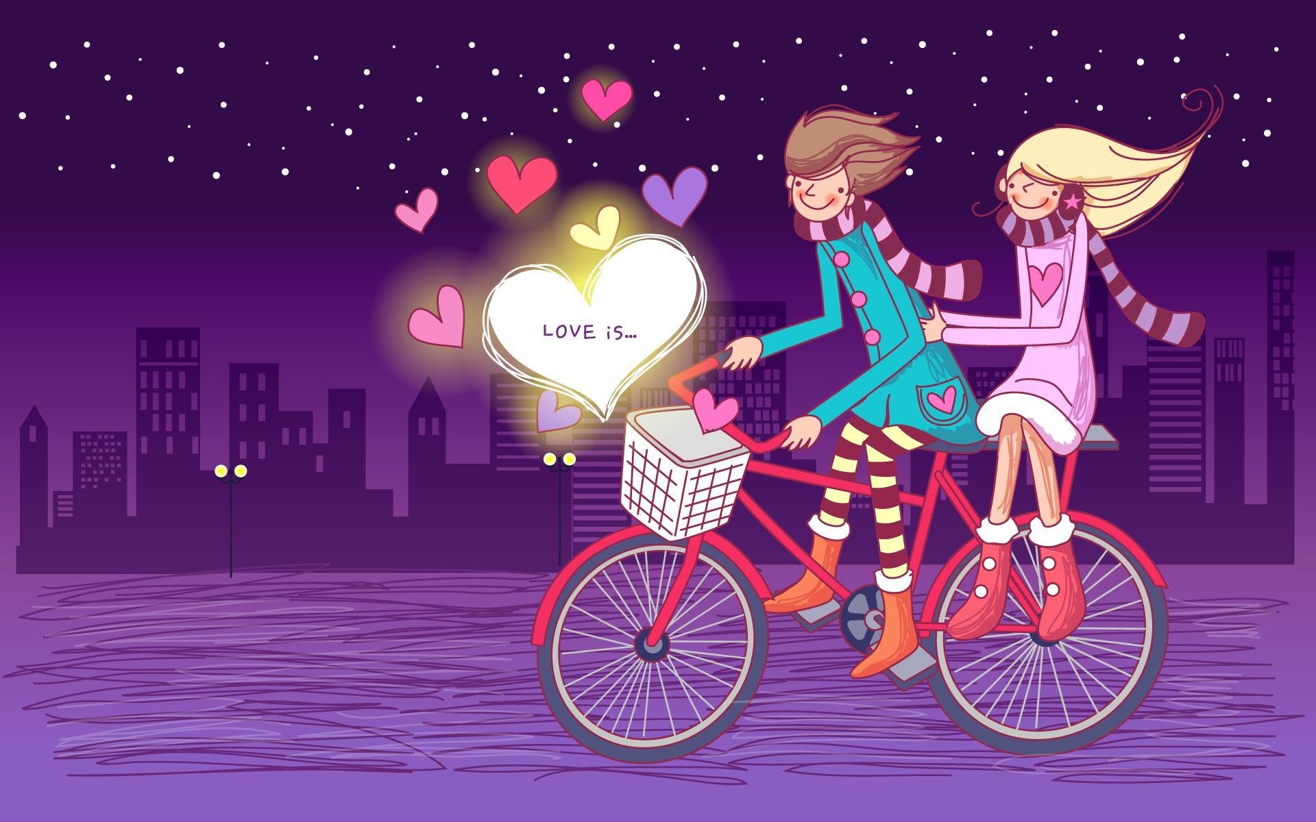 amor bicicleta amantes noche estrellas corazones