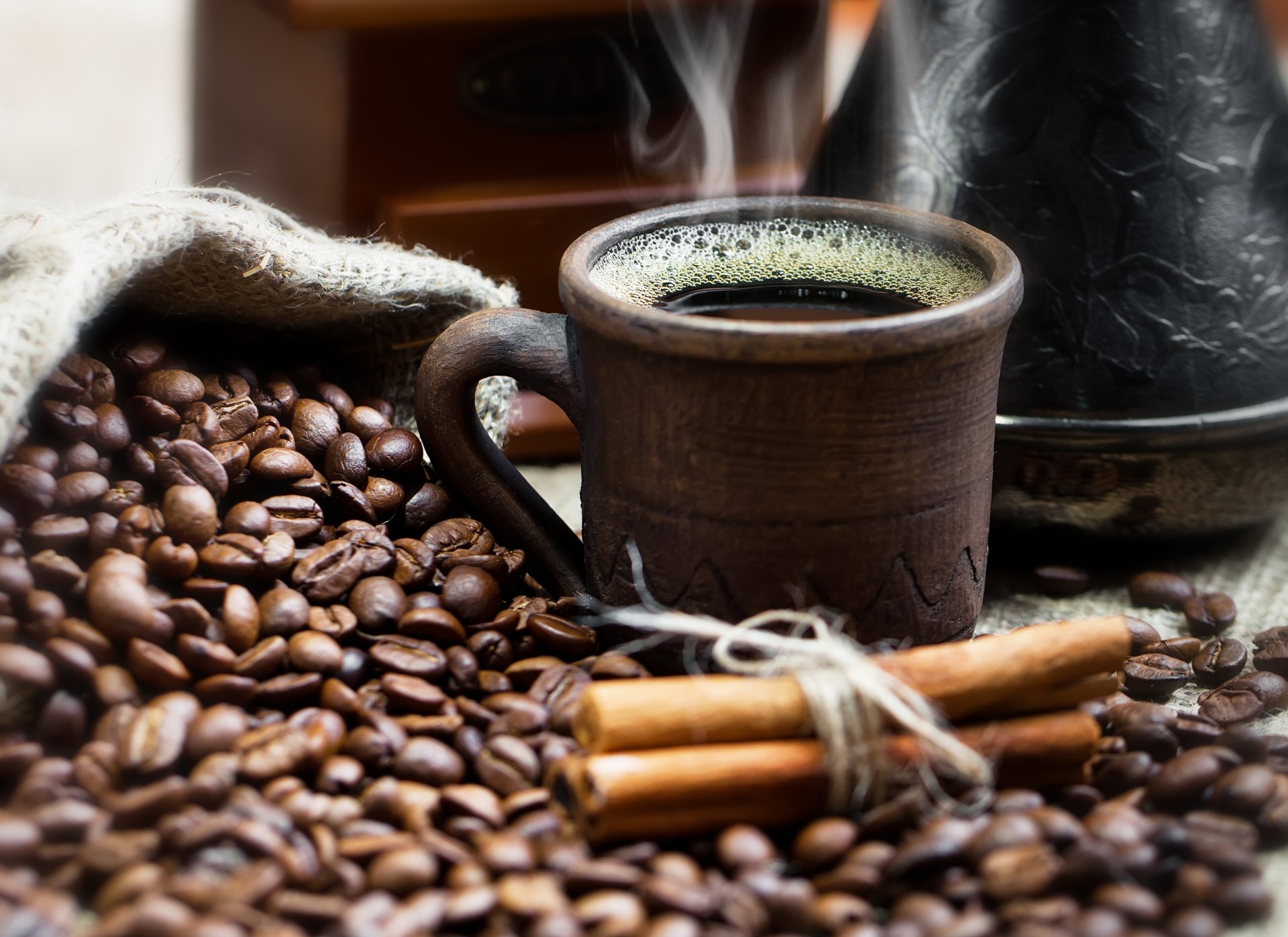 cannelle poche jezva tasse café boisson fumée