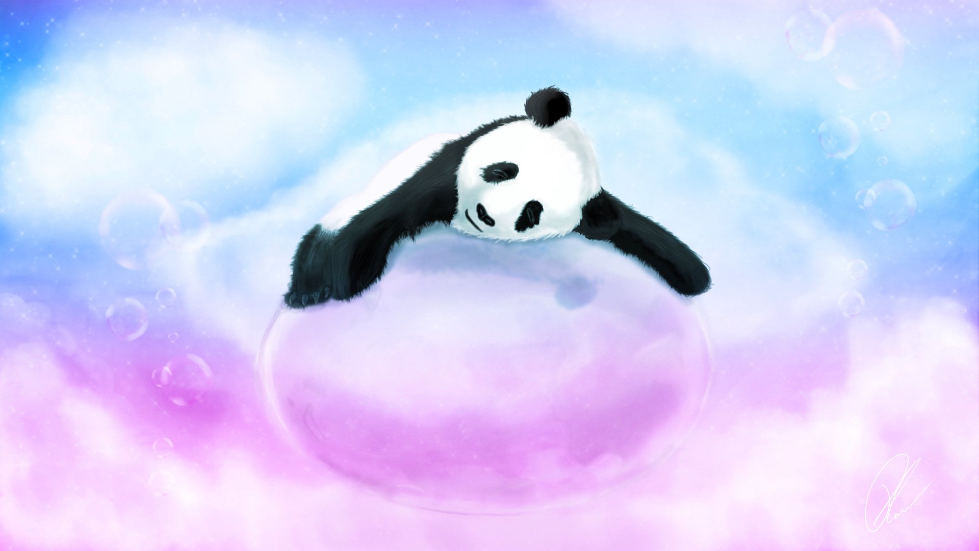 panda bear bubble bubbles pink blue sleeping