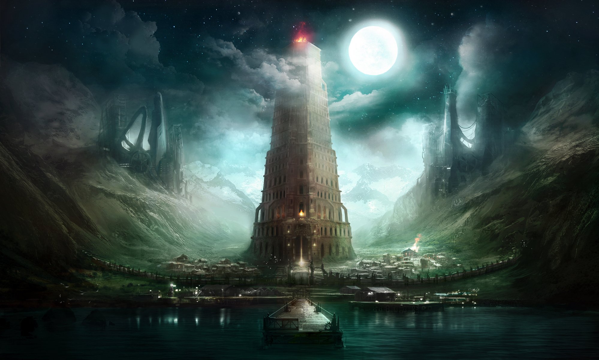 art tower plant wharf moon clouds mountain house night fire tower prison jordangrimme deviantart