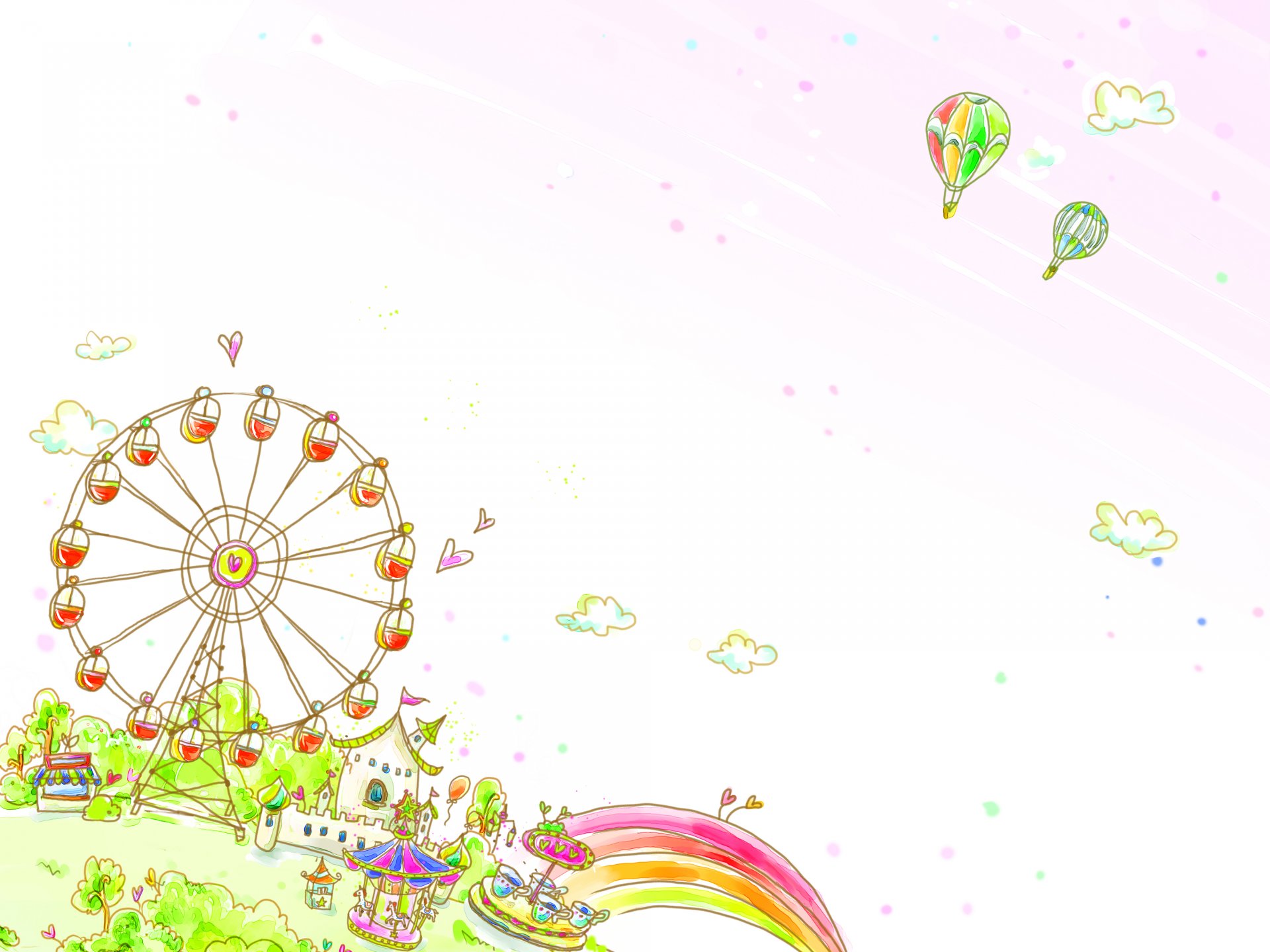 children s wallpaper attractions wheel houses rainbow clouds balloon