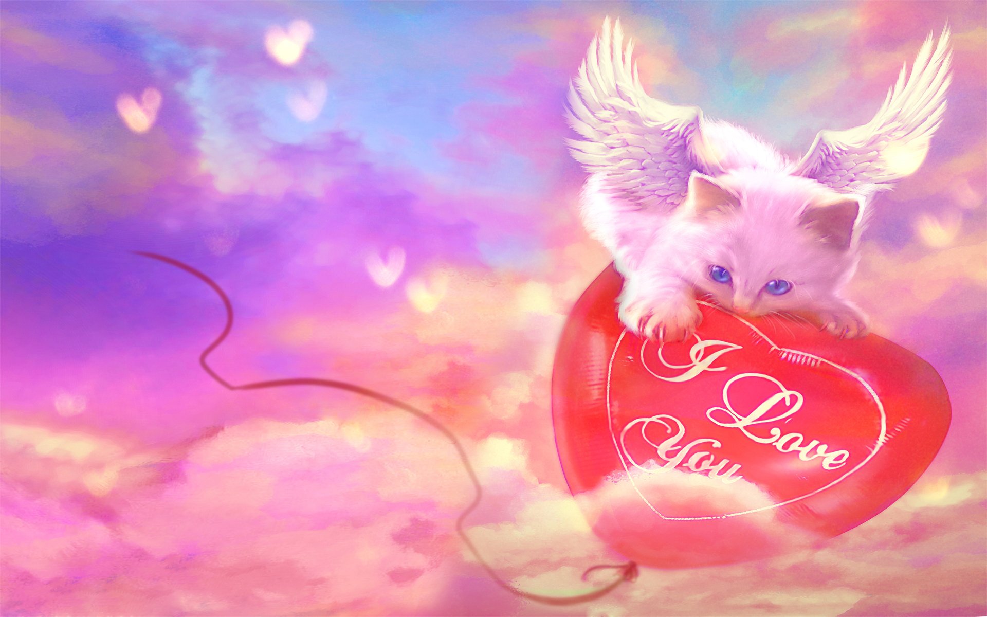 gato alas globo corazones letras te amo