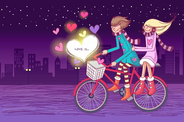 Art mignon avec les amoureux sur le vélo