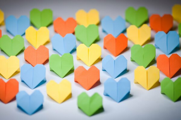 Multicolored hearts cut out of paper